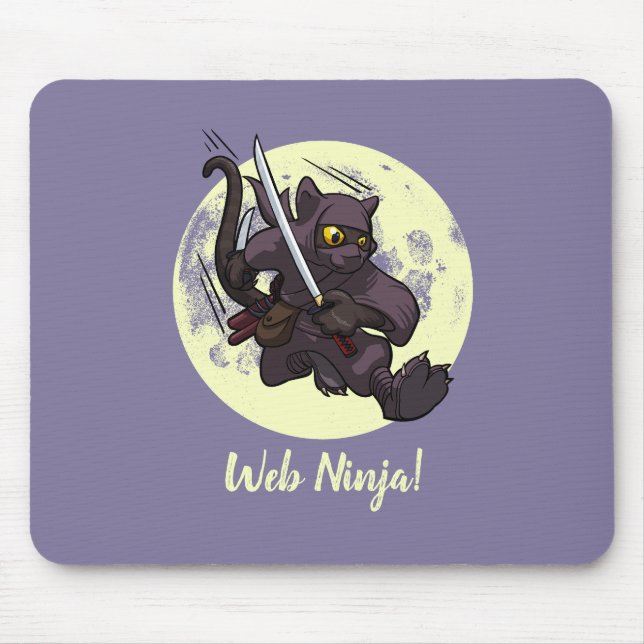 Web Ninja Jumping Black Cat Ninja Katana Cartoon Mousepad (Vorne)