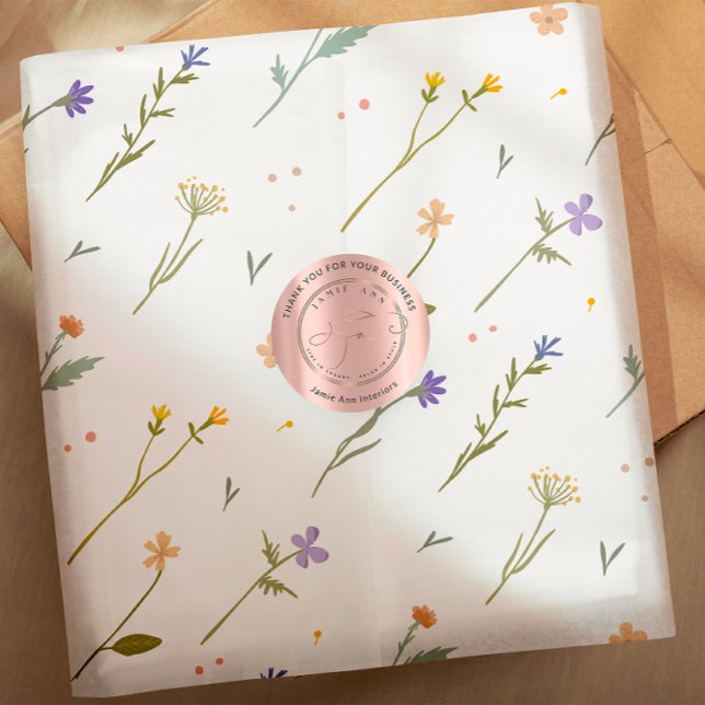 Web-Rose mit benutzerdefinierten Logo - Vielen Dan Runder Aufkleber (Custom Logo Name Web Rose Gold Thank You Classic Round Sticker)