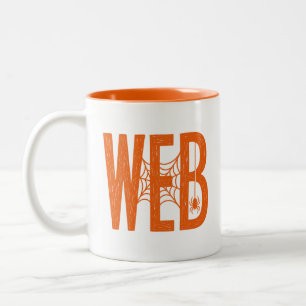 Web-Spinner Halloween-Linolschnitt-Design Zweifarbige Tasse