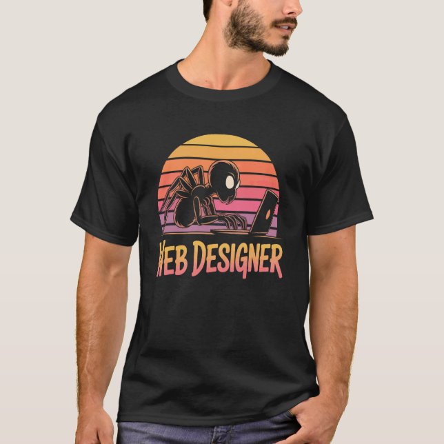 Webdesigner - Spinne mit Laptop T-Shirt (Vorderseite)