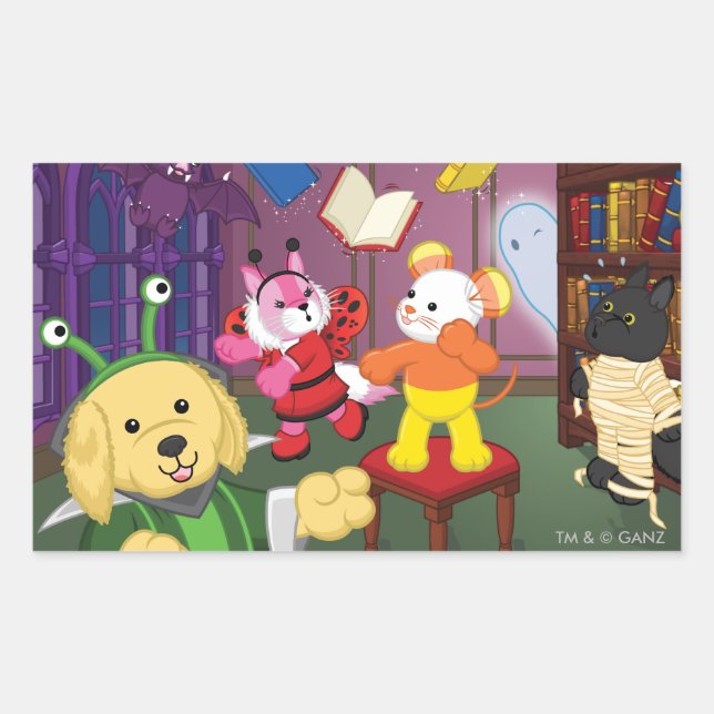 Webkinz Halloween Lesesaal Rechteckiger Aufkleber (Vorderseite)
