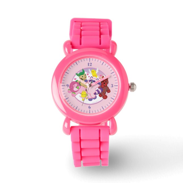 Webkinz Haustiere im Hintergrund einer Valentinisc Armbanduhr (Vorderseite)