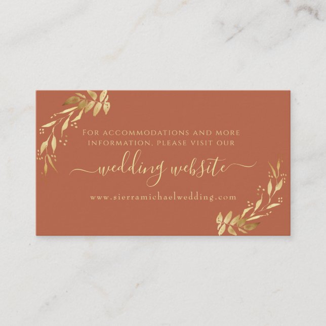 Webseite für Hochzeiten von Chic Terracotta Rust G Begleitkarte (Vorderseite)