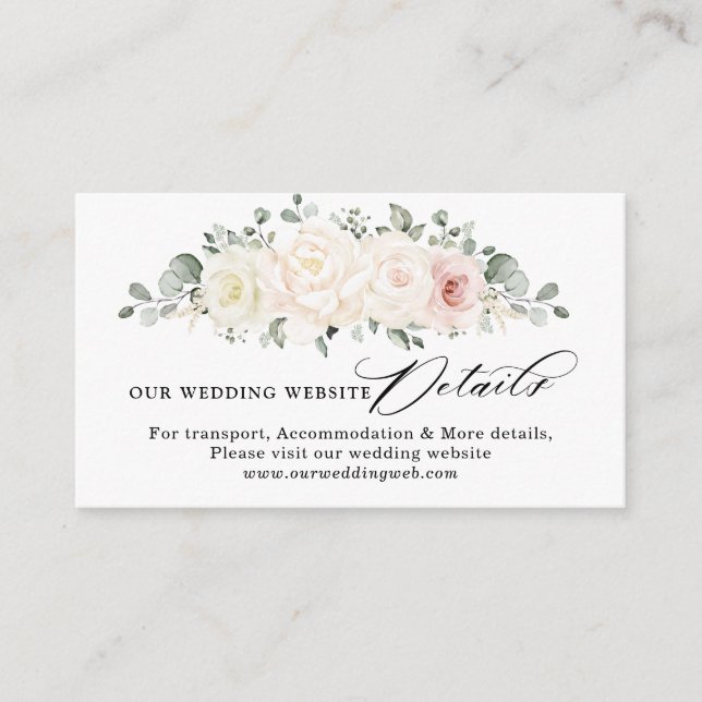 Website Champagne Ivory Blush Pink Floral Wedding Begleitkarte (Vorderseite)