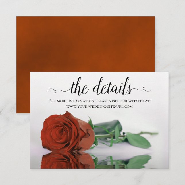 Website der Elegant Rust Orange Rose Wedding Detai Begleitkarte (Vorne/Hinten)