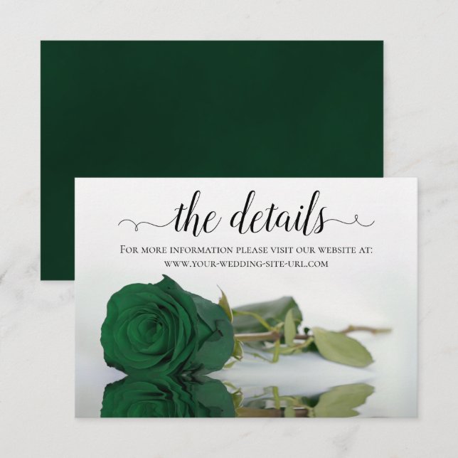 Website der eleganten Emerald Green Rose Wedding D Begleitkarte (Vorne/Hinten)