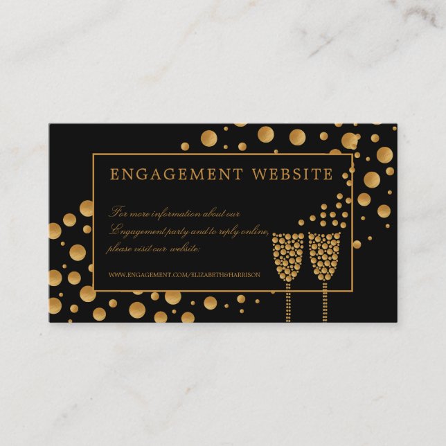 Website der Gold Champagne Bubbles Engagement Part Visitenkarte (Vorderseite)