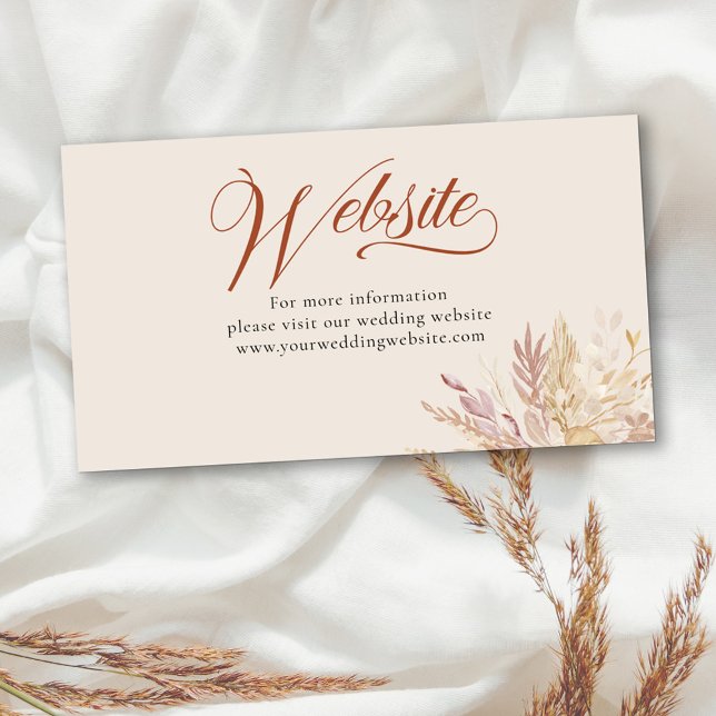 Website der Terraccotta Cream Botanical Wedding Begleitkarte (Wedding website enclosure card with elegant calligraphy in burnt orange and cream)