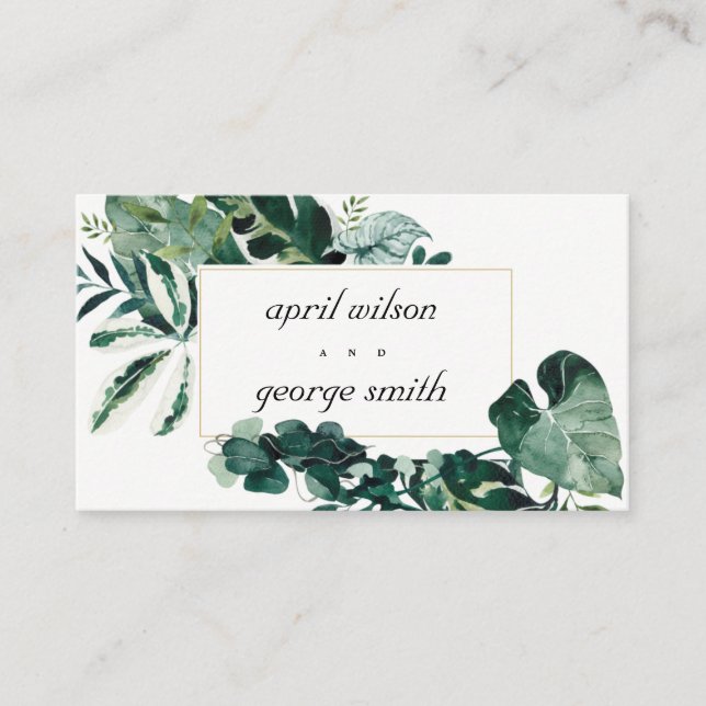Website der Tropical Monstera Green Foliage Weddin Visitenkarte (Vorderseite)