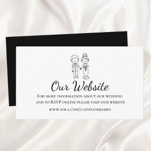 Website der Whimsical Bride Groom Schwarz-weiß Wed Begleitkarte