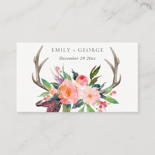WEBSITE DES BOHO BLUSH ANTLER FLORAL COUNTRY WEDDI VISITENKARTE (Vorderseite)
