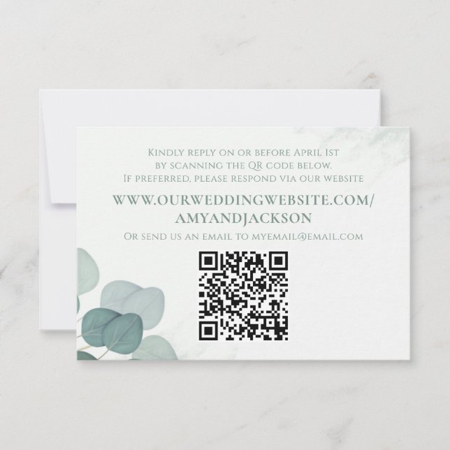 Website des modernen eleganten rustikalen Eukalypt RSVP Karte (Vorderseite)