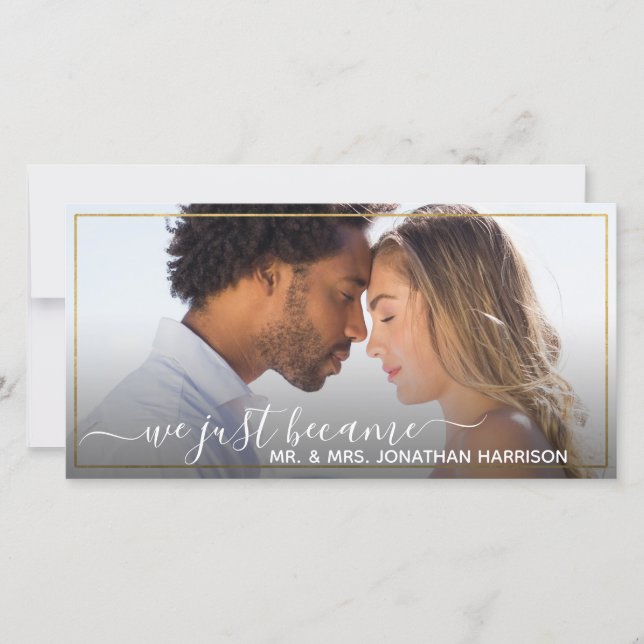 Website Einfach elegant Gold Nur verheiratet Ankündigung (Vorderseite)