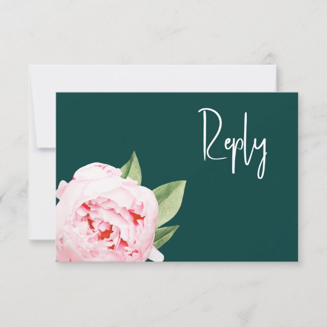 Website Elegant Dark Moody Emerald Blush Floral RSVP Karte (Vorderseite)