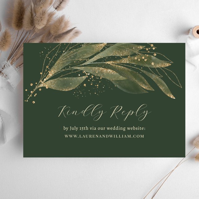 Website "Elegant Green Green Gold Wedding" RSVP Karte (Von Creator hochgeladen)