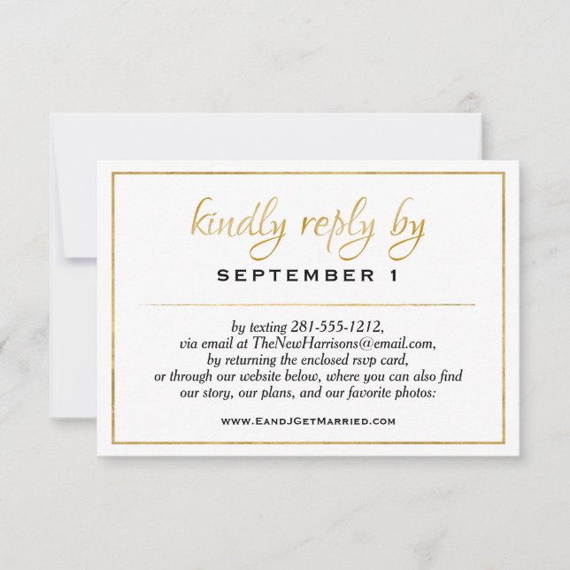 Website Elegante Gold Script Wedding/Empfang UAWG RSVP Karte (Vorderseite)