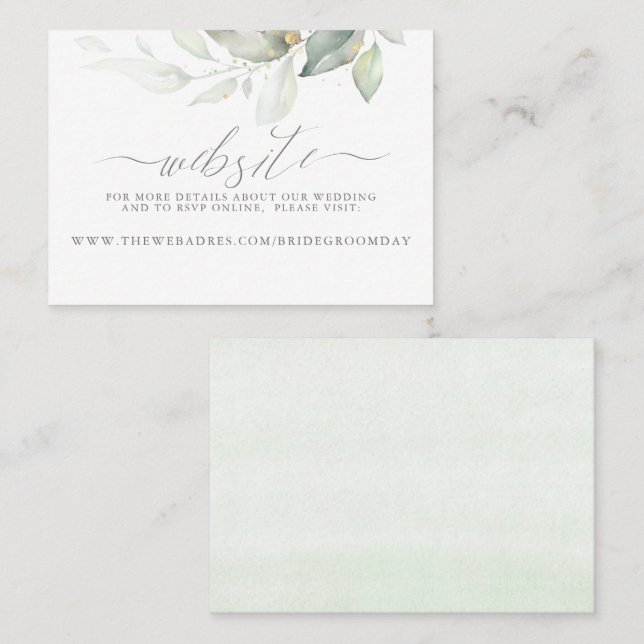 Website für Hochzeiten Gold Greenery Visitenkarte (Vorne/Hinten)