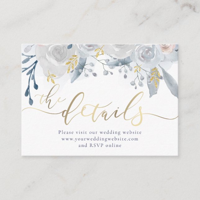 Website für Hochzeiten in blauen Aquarellen-Blume Begleitkarte (Vorderseite)