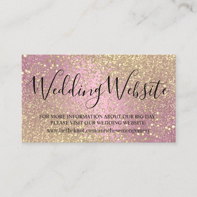 Website für Hochzeiten - Rosa und Gold Glitzer Begleitkarte (Vorderseite)
