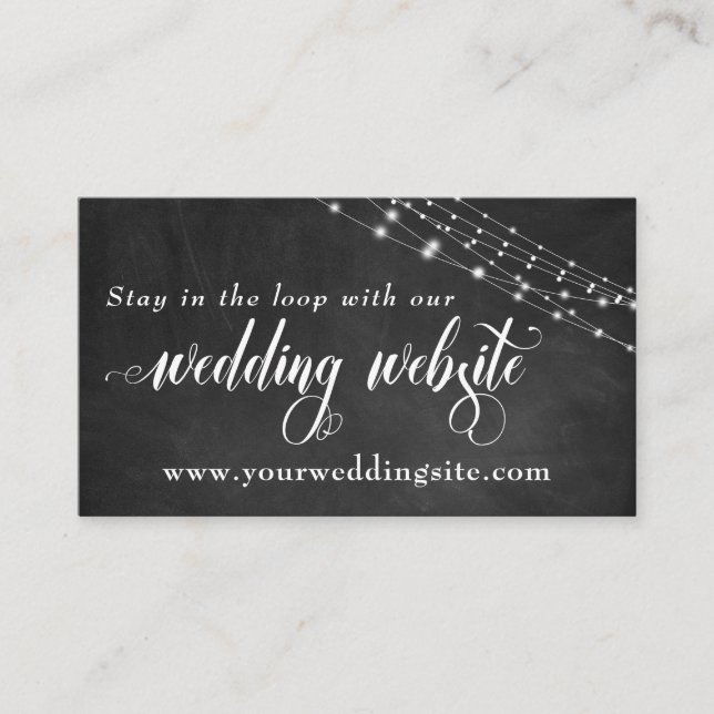 Website für Hochzeiten von Chalkboard & Fairy Ligh Begleitkarte (Vorderseite)
