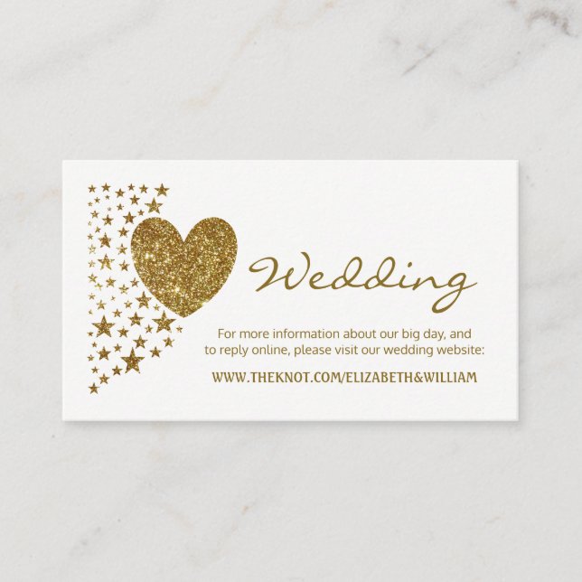 Website für Hochzeiten von Gold Glitzer Heart and  Begleitkarte (Vorderseite)