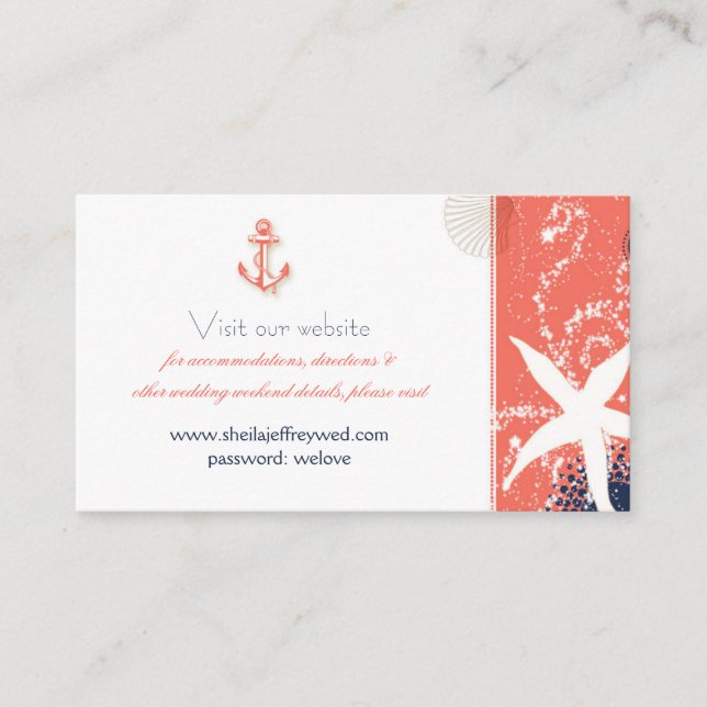 Website für Hochzeiten von Korallen und Navy Begleitkarte (Vorderseite)