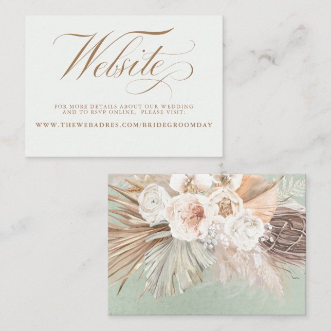 Website für Hochzeiten von Pampas Grass und White  Visitenkarte (Vorne/Hinten)