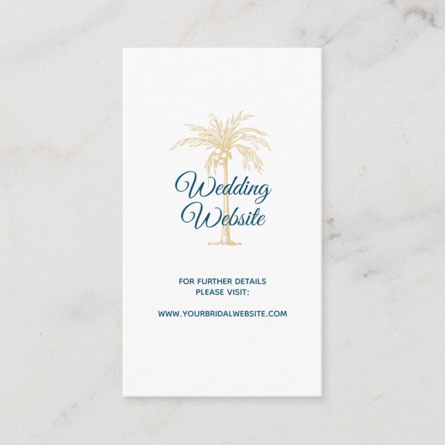 Website für Hochzeiten von Tropical Blue Palm Tree Begleitkarte (Vorderseite)