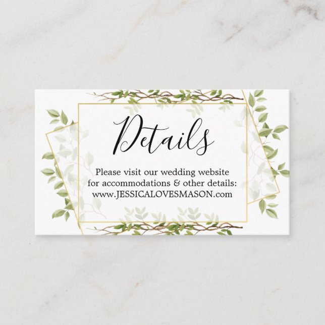 Website für Hochzeiten von Waldflächen Beipackkart Begleitkarte (Vorderseite)
