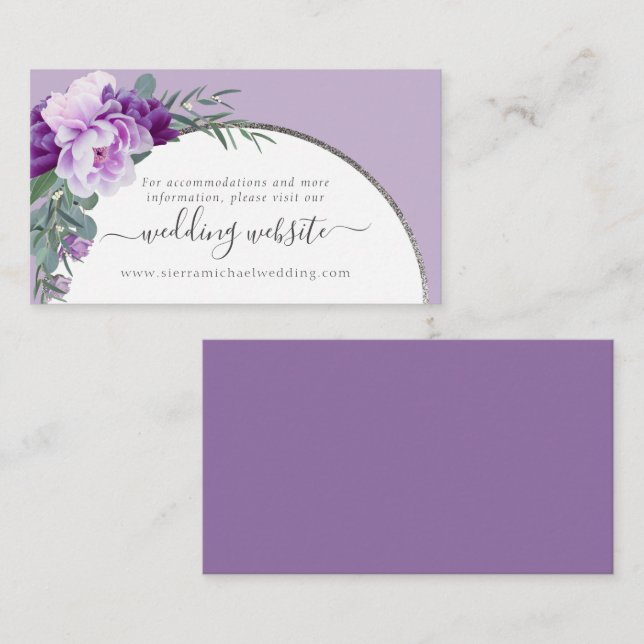 Website für Lila Blumenhochzeiten Begleitkarte (Vorne/Hinten)