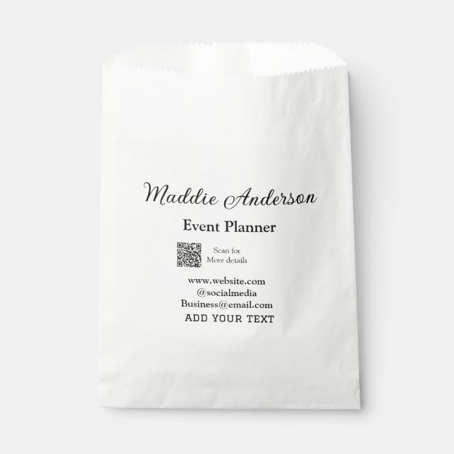 Website für Veranstaltungsplaner mit dem Namen Q R Geschenktütchen (Vorderseite)