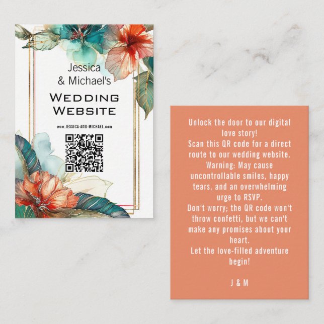 Website Hochzeit + QR Hibiskus Serenade Paradise Begleitkarte (Vorne/Hinten)