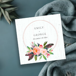 WEBSITE "HOLZ BOHO BLUSH FLORAL WEDH WEDH WEBSITE" QUADRATISCHE VISITENKARTE