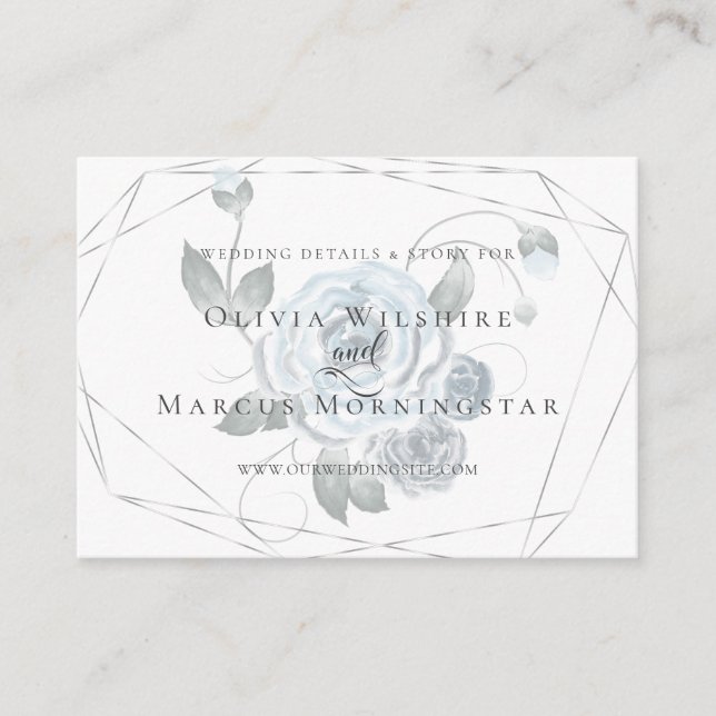 Website-Karte für Hochzeiten | Dusty Blue Floral Begleitkarte (Vorderseite)