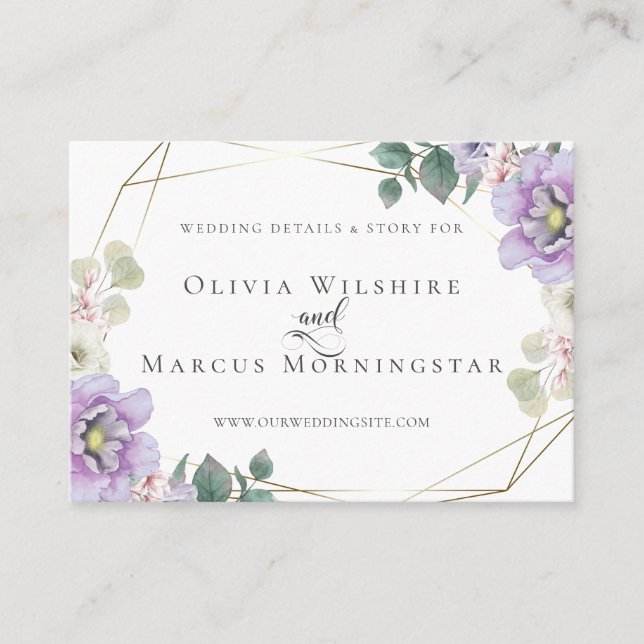Website-Karte für Hochzeiten | Lavendel Begleitkarte (Vorderseite)