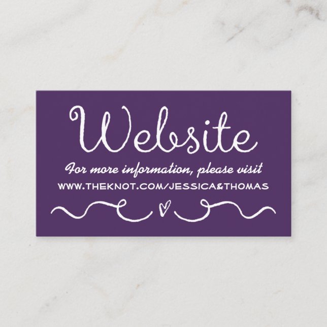 Website-Karte für Hochzeiten | Modern Lila und wei Begleitkarte (Vorderseite)