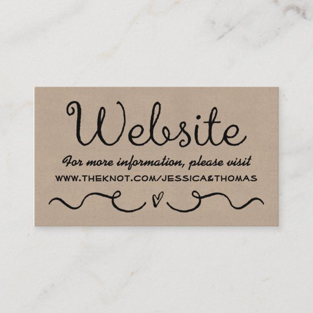 Website-Karte für Hochzeiten | Rustikale Kraft Begleitkarte (Vorderseite)