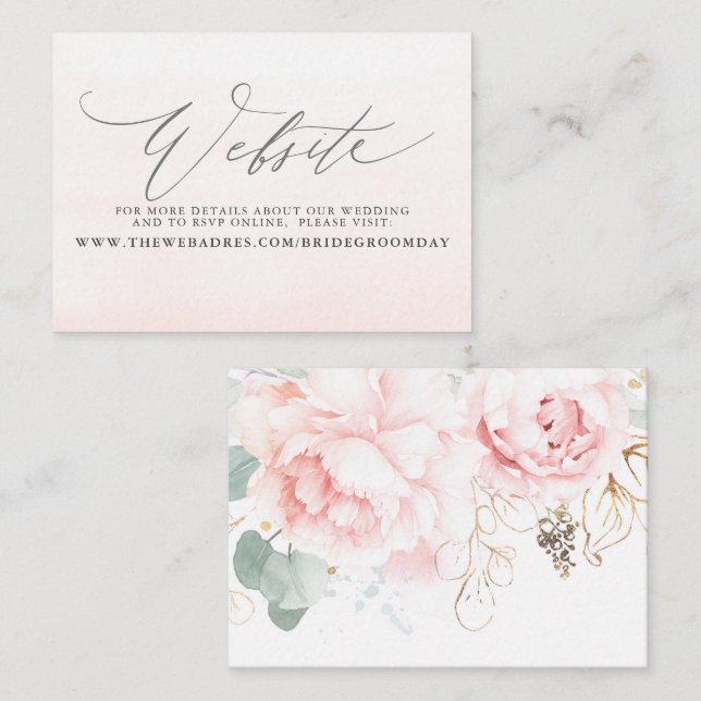 Website-Karte zum Hochzeitsehen in weichrosa Farbe Visitenkarte (Vorne/Hinten)
