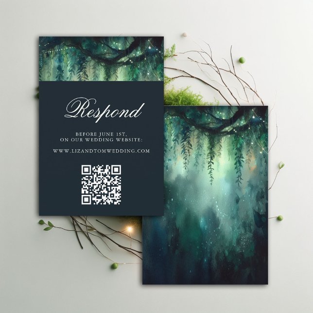 Website QR Code Enchanted Garden Wedding UAWG Begleitkarte (enchanted forest wedding rsvp qr code website magical garden fairy lights hanging vines greenery)