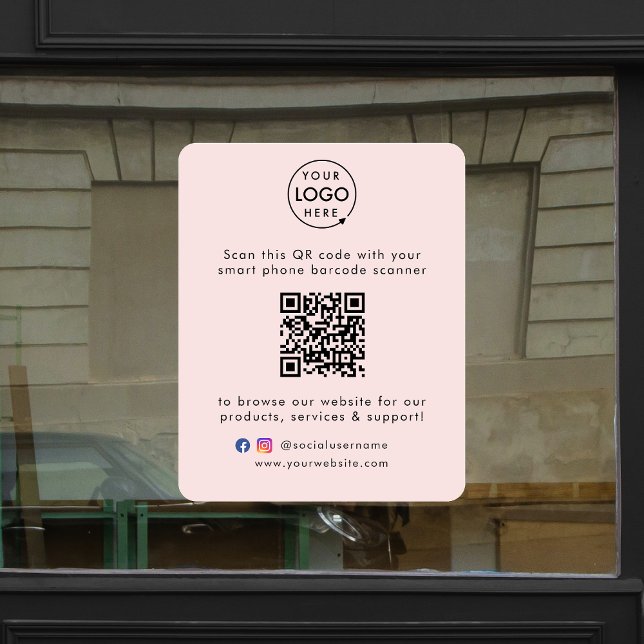 Website | QR Code Rosa Weibchen Fensteraufkleber (This versatile decal can easily be updated with your company logo, QR code, social media & website!)