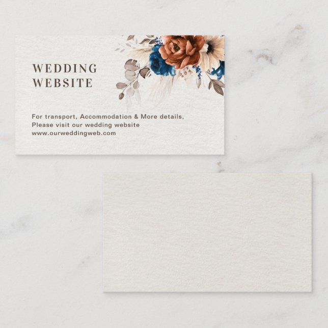 Website Terracotta Navy Blue Pampas Grass Wedding Begleitkarte (Vorne/Hinten)
