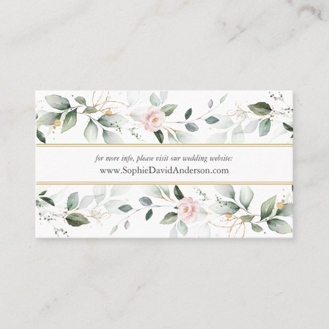 Website von Airy Greenery Floral Gold Wedding Visitenkarte (Vorderseite)