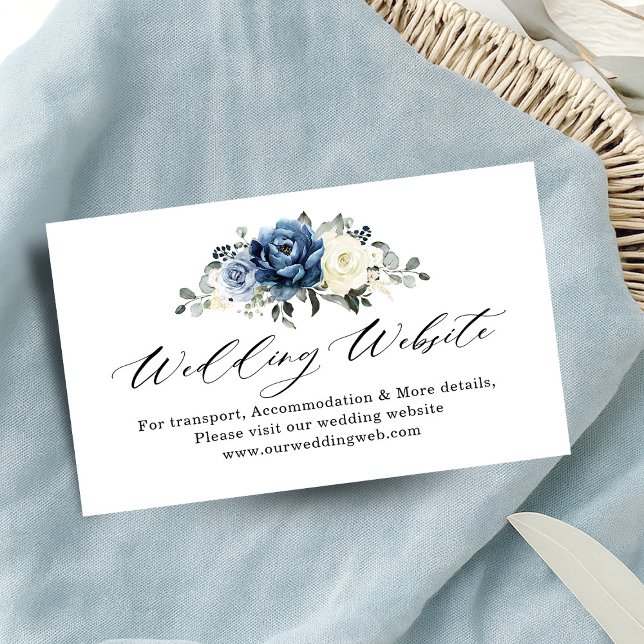 Website von Dusty Blue Navy Champagne Ivory Weddin Begleitkarte (Dusty Blue Navy Champagne Ivory Wedding Website Enclosure Card)