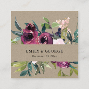 WEBSITE VON KRAFT BLUSH BURGUNDY FLORAL BUNCH WEDI QUADRATISCHE VISITENKARTE