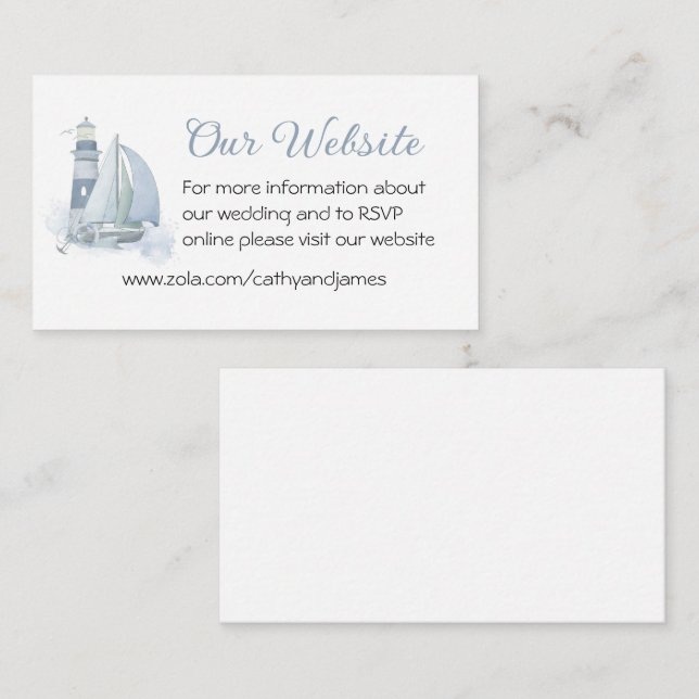Website von Lighthouse Sailboat Blue Nautical Wedd Begleitkarte (Vorne/Hinten)