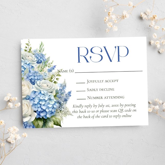 Website zu Blue Hydrangea Floral Wedding QR Code RSVP Karte (Von Creator hochgeladen)