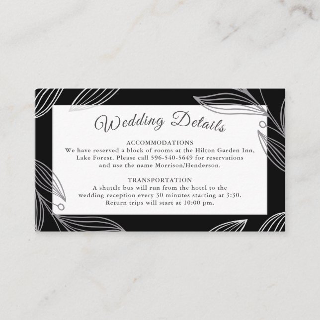 Website zu eleganten Silver Botanical Wedding Deta Begleitkarte (Vorderseite)