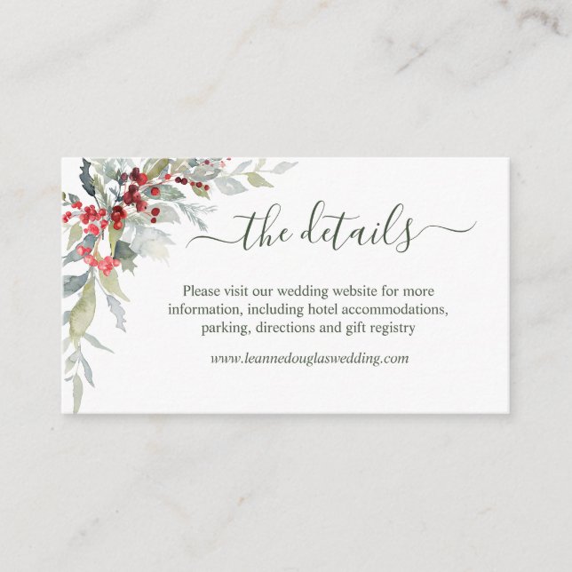 Website zu Winterberries Foliage Wedding Details Begleitkarte (Vorderseite)