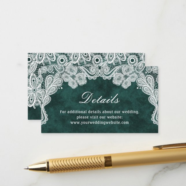 Website zum Hochzeitsszenario "Lace Emerald Green  Begleitkarte (Vorderseite/Rückseite Beispiel)