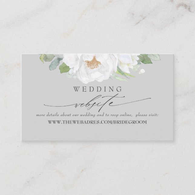 Website zum Hochzeitstag Weiße Blume Visitenkarte (Vorderseite)